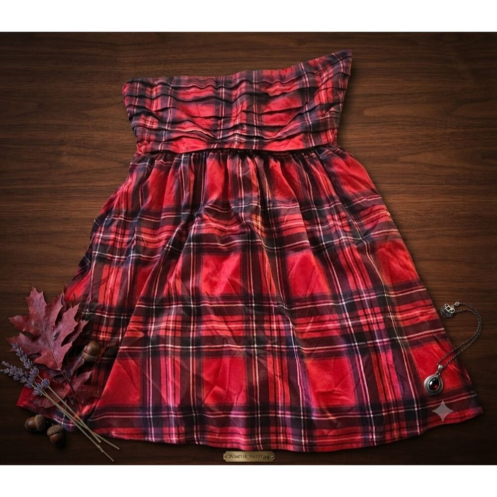 NWT Altard State Women’s XS Strapless Plaid Mini Dress Bow Back Lined Side Zip